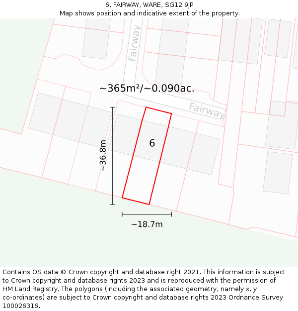 6, FAIRWAY, WARE, SG12 9JP: Plot and title map
