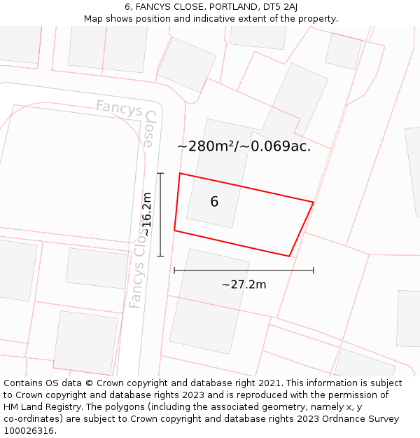 6, FANCYS CLOSE, PORTLAND, DT5 2AJ: Plot and title map