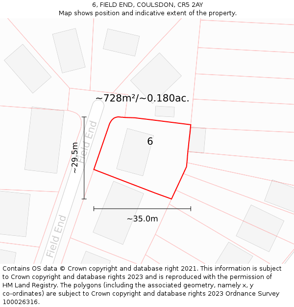 6, FIELD END, COULSDON, CR5 2AY: Plot and title map