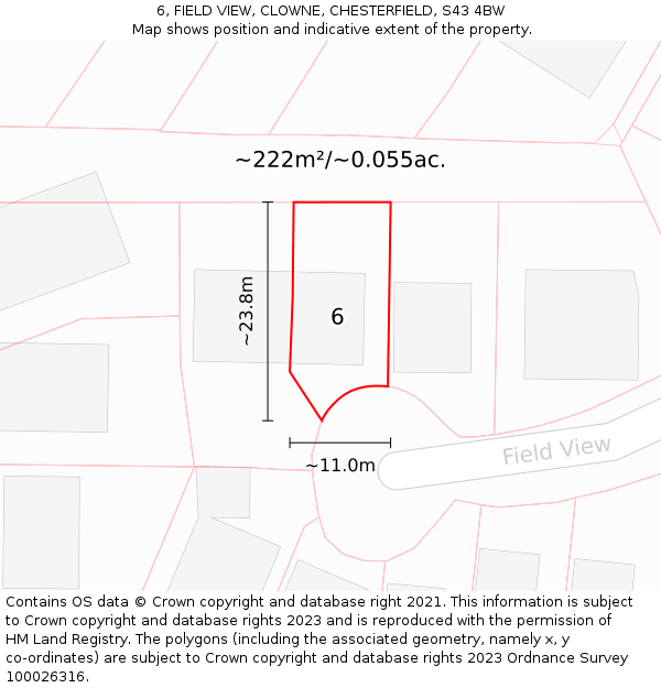 6, FIELD VIEW, CLOWNE, CHESTERFIELD, S43 4BW: Plot and title map