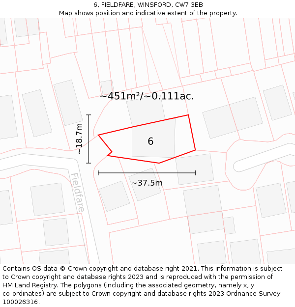 6, FIELDFARE, WINSFORD, CW7 3EB: Plot and title map