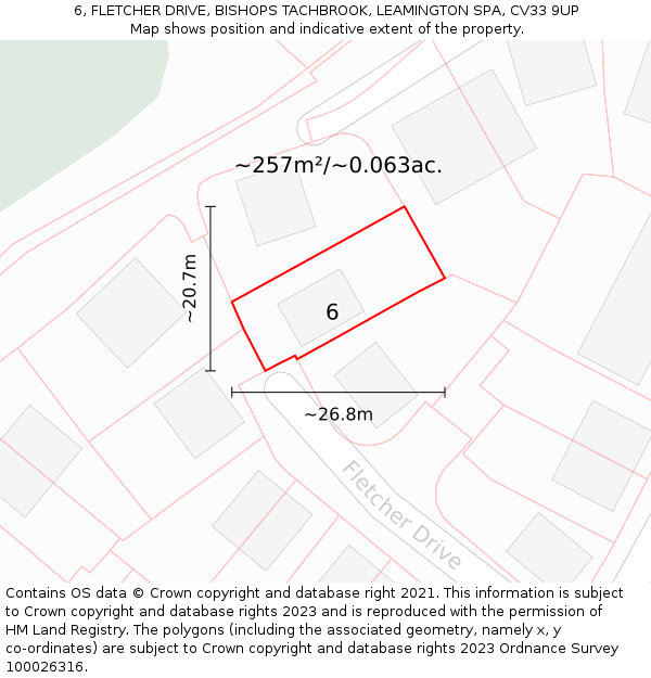 6, FLETCHER DRIVE, BISHOPS TACHBROOK, LEAMINGTON SPA, CV33 9UP: Plot and title map