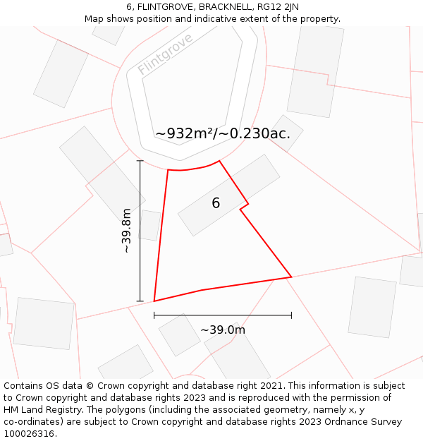 6, FLINTGROVE, BRACKNELL, RG12 2JN: Plot and title map