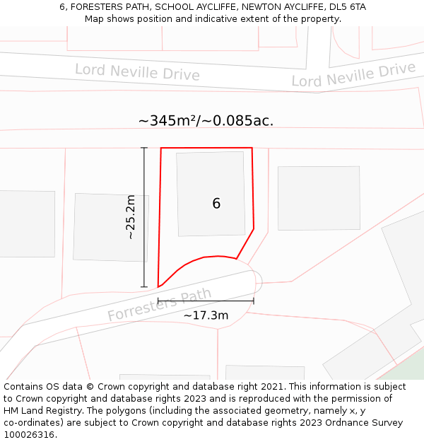 6, FORESTERS PATH, SCHOOL AYCLIFFE, NEWTON AYCLIFFE, DL5 6TA: Plot and title map