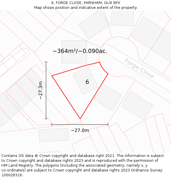 6, FORGE CLOSE, FARNHAM, GU9 9PX: Plot and title map