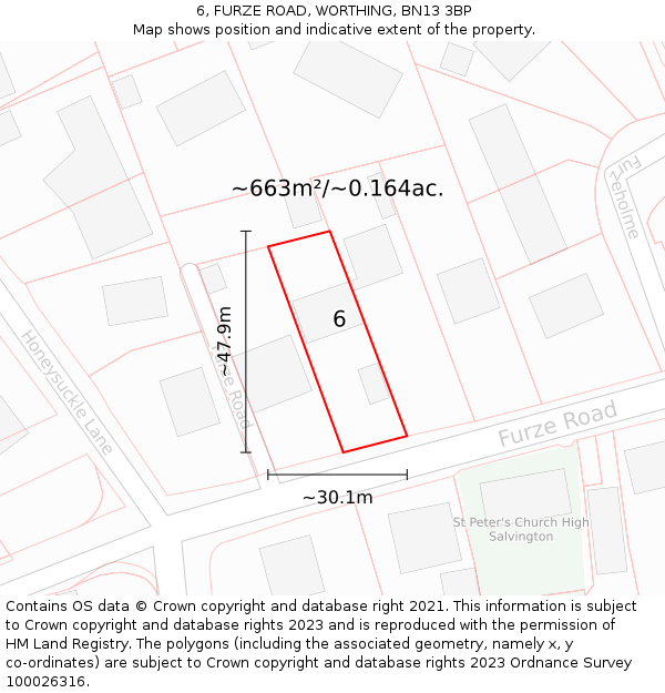 6, FURZE ROAD, WORTHING, BN13 3BP: Plot and title map