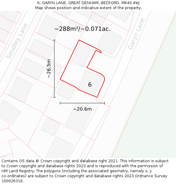 6, GARYN LANE, GREAT DENHAM, BEDFORD, MK40 4WJ: Plot and title map