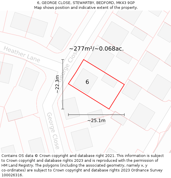 6, GEORGE CLOSE, STEWARTBY, BEDFORD, MK43 9GP: Plot and title map