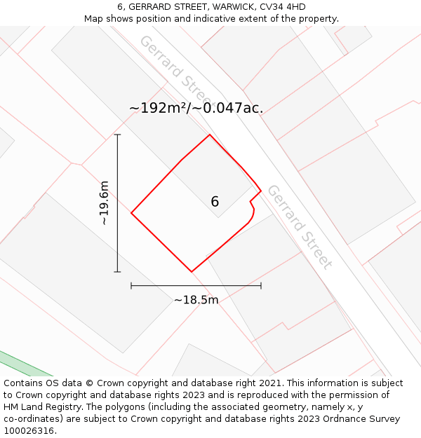 6, GERRARD STREET, WARWICK, CV34 4HD: Plot and title map