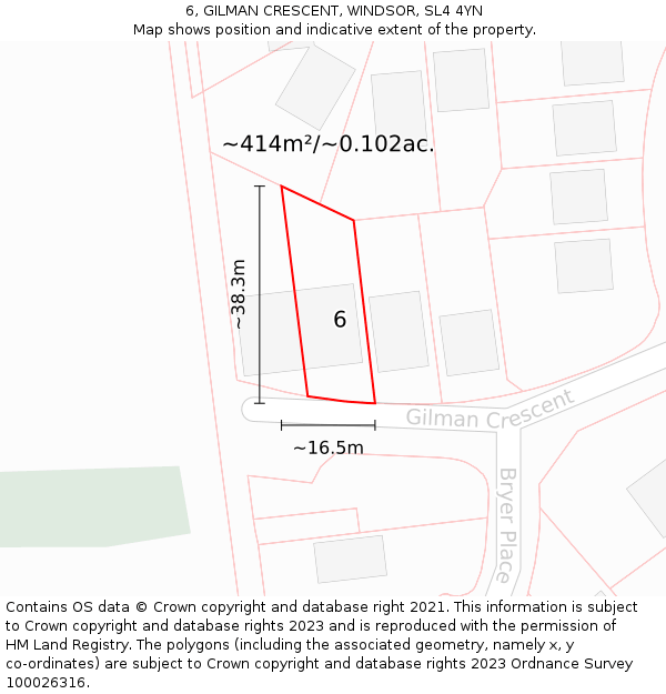 6, GILMAN CRESCENT, WINDSOR, SL4 4YN: Plot and title map