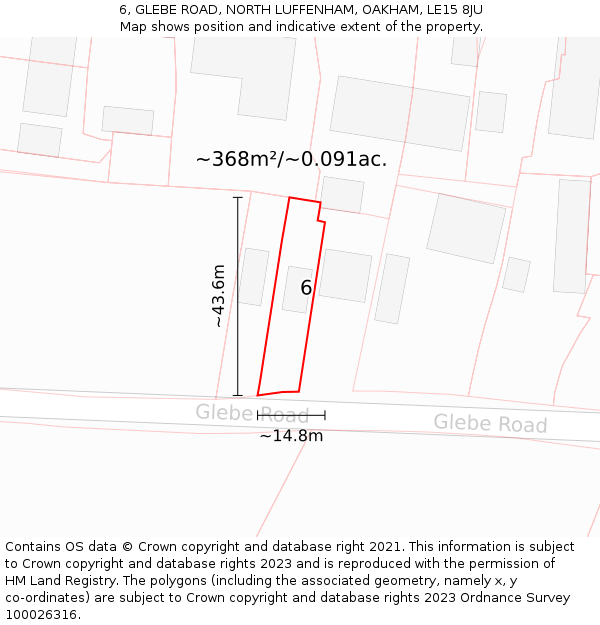 6, GLEBE ROAD, NORTH LUFFENHAM, OAKHAM, LE15 8JU: Plot and title map