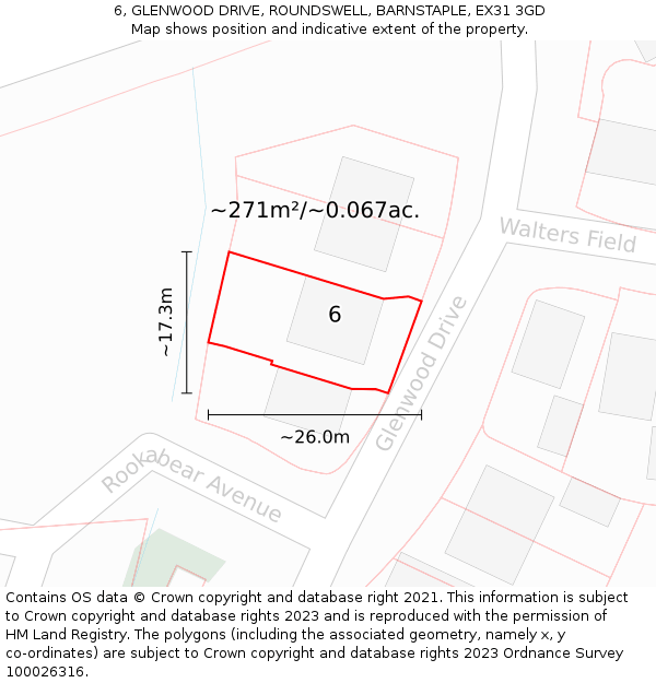 6, GLENWOOD DRIVE, ROUNDSWELL, BARNSTAPLE, EX31 3GD: Plot and title map