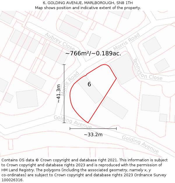 6, GOLDING AVENUE, MARLBOROUGH, SN8 1TH: Plot and title map