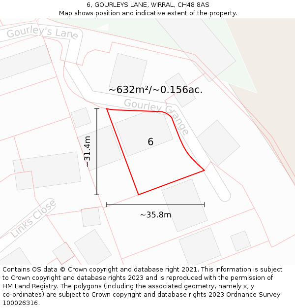 6, GOURLEYS LANE, WIRRAL, CH48 8AS: Plot and title map