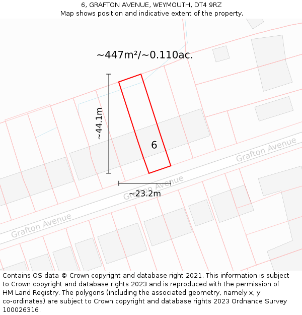 6, GRAFTON AVENUE, WEYMOUTH, DT4 9RZ: Plot and title map
