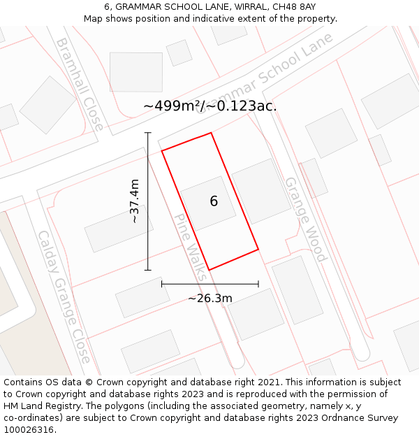 6, GRAMMAR SCHOOL LANE, WIRRAL, CH48 8AY: Plot and title map