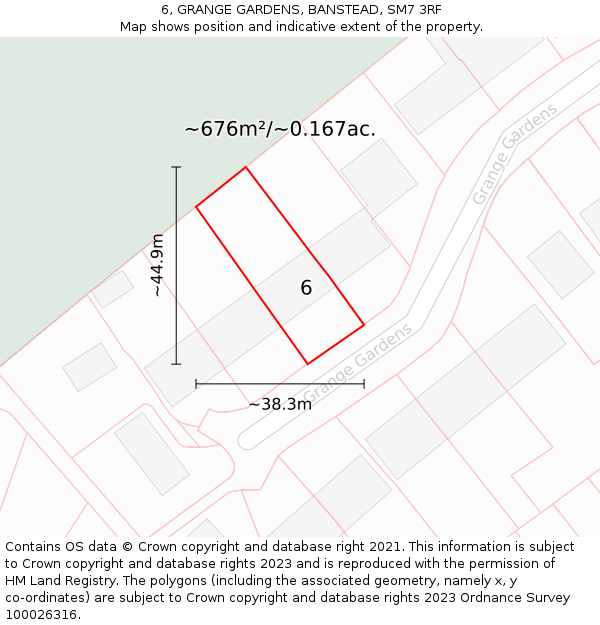 6, GRANGE GARDENS, BANSTEAD, SM7 3RF: Plot and title map