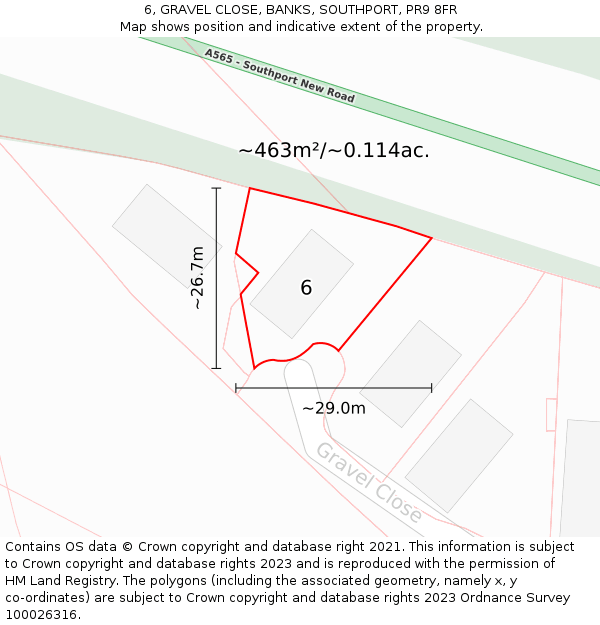 6, GRAVEL CLOSE, BANKS, SOUTHPORT, PR9 8FR: Plot and title map