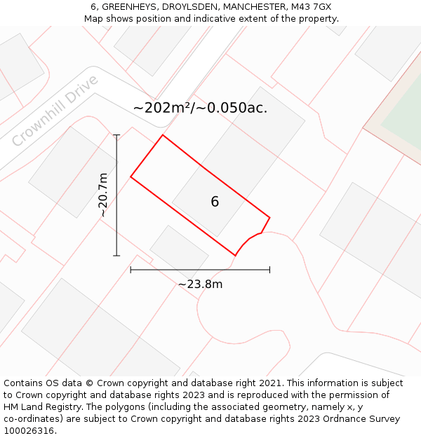 6, GREENHEYS, DROYLSDEN, MANCHESTER, M43 7GX: Plot and title map