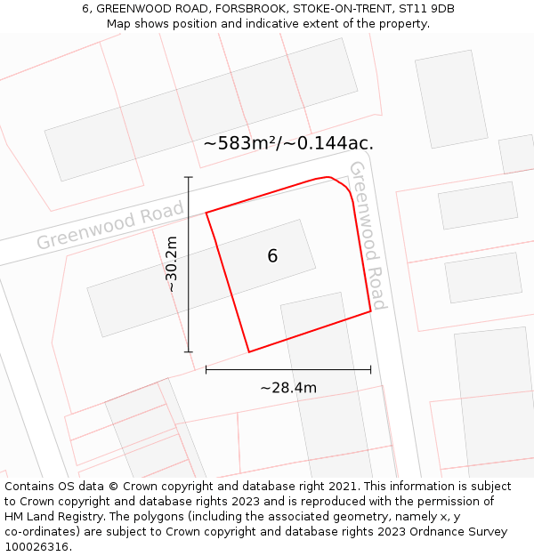 6, GREENWOOD ROAD, FORSBROOK, STOKE-ON-TRENT, ST11 9DB: Plot and title map