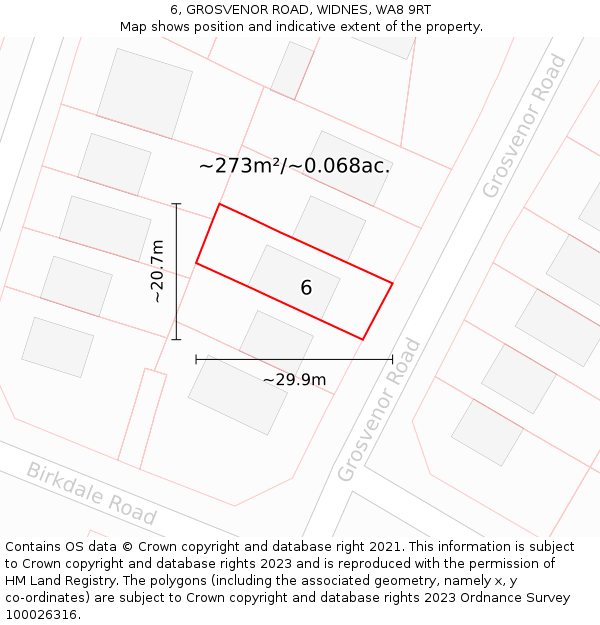 6, GROSVENOR ROAD, WIDNES, WA8 9RT: Plot and title map