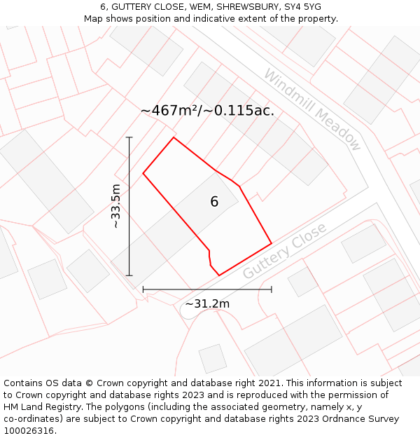 6, GUTTERY CLOSE, WEM, SHREWSBURY, SY4 5YG: Plot and title map