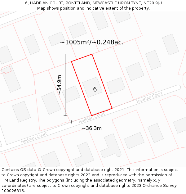 6, HADRIAN COURT, PONTELAND, NEWCASTLE UPON TYNE, NE20 9JU: Plot and title map