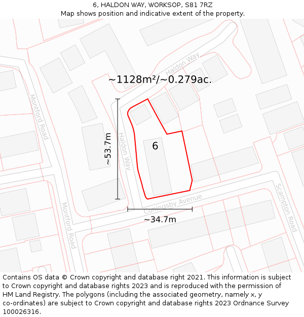 6, HALDON WAY, WORKSOP, S81 7RZ: Plot and title map