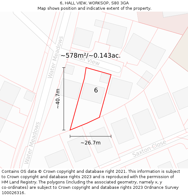 6, HALL VIEW, WORKSOP, S80 3GA: Plot and title map