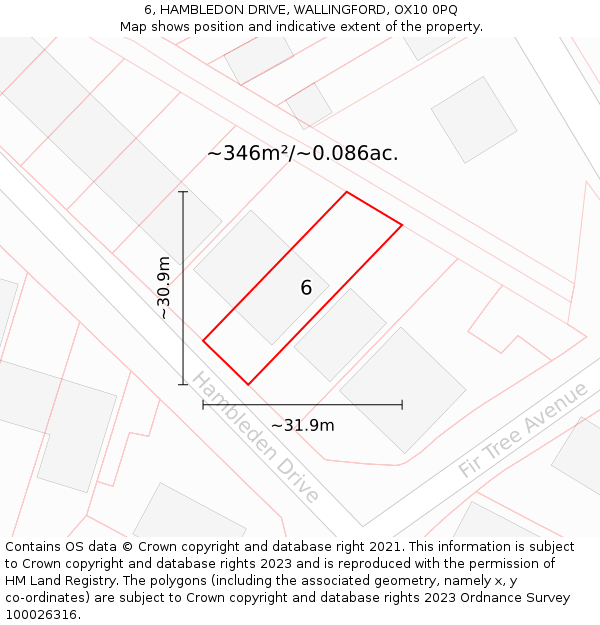 6, HAMBLEDON DRIVE, WALLINGFORD, OX10 0PQ: Plot and title map