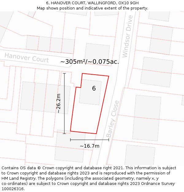 6, HANOVER COURT, WALLINGFORD, OX10 9GH: Plot and title map