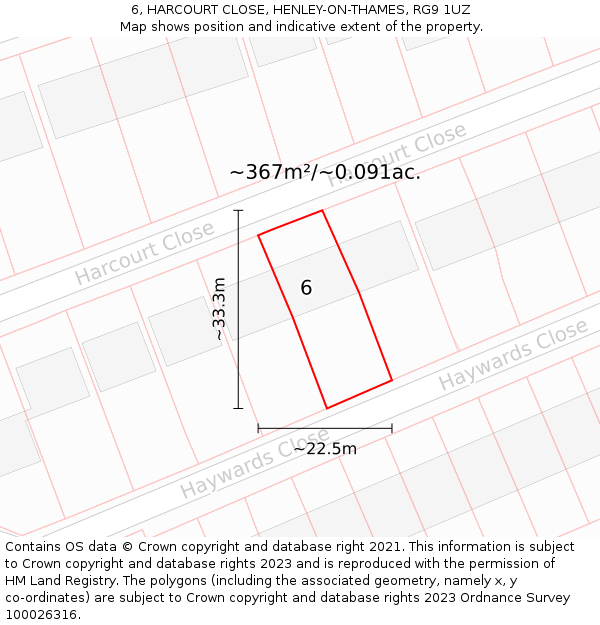 6, HARCOURT CLOSE, HENLEY-ON-THAMES, RG9 1UZ: Plot and title map