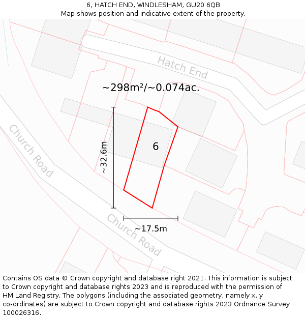 6, HATCH END, WINDLESHAM, GU20 6QB: Plot and title map