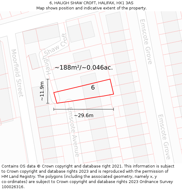 6, HAUGH SHAW CROFT, HALIFAX, HX1 3AS: Plot and title map