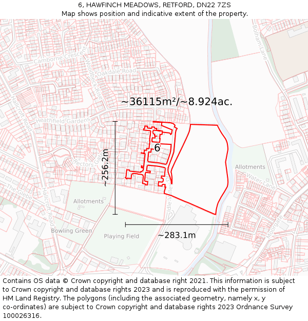 6, HAWFINCH MEADOWS, RETFORD, DN22 7ZS: Plot and title map