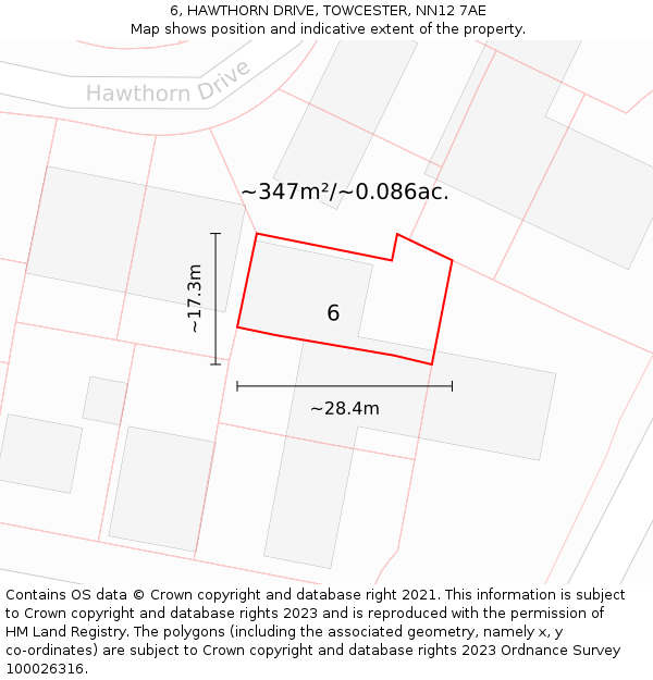 6, HAWTHORN DRIVE, TOWCESTER, NN12 7AE: Plot and title map