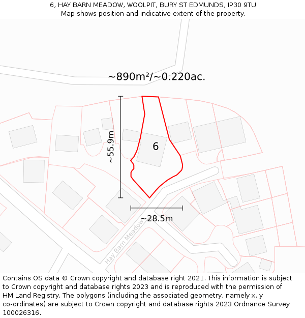 6, HAY BARN MEADOW, WOOLPIT, BURY ST EDMUNDS, IP30 9TU: Plot and title map