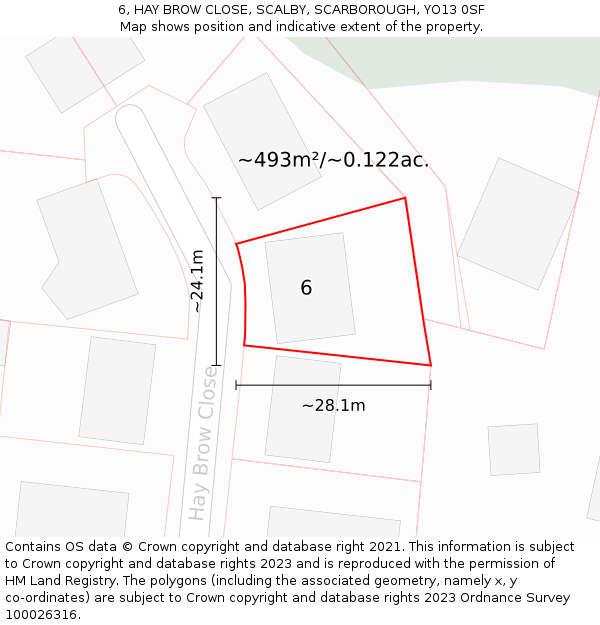 6, HAY BROW CLOSE, SCALBY, SCARBOROUGH, YO13 0SF: Plot and title map