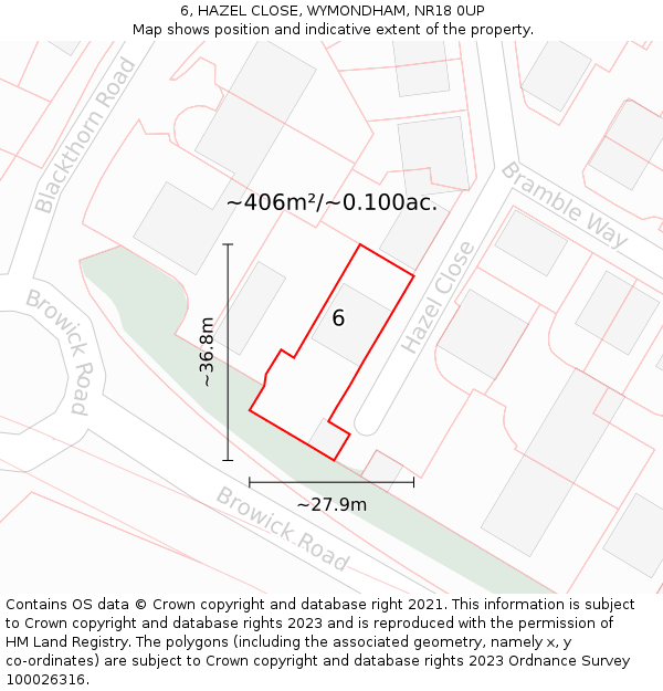 6, HAZEL CLOSE, WYMONDHAM, NR18 0UP: Plot and title map