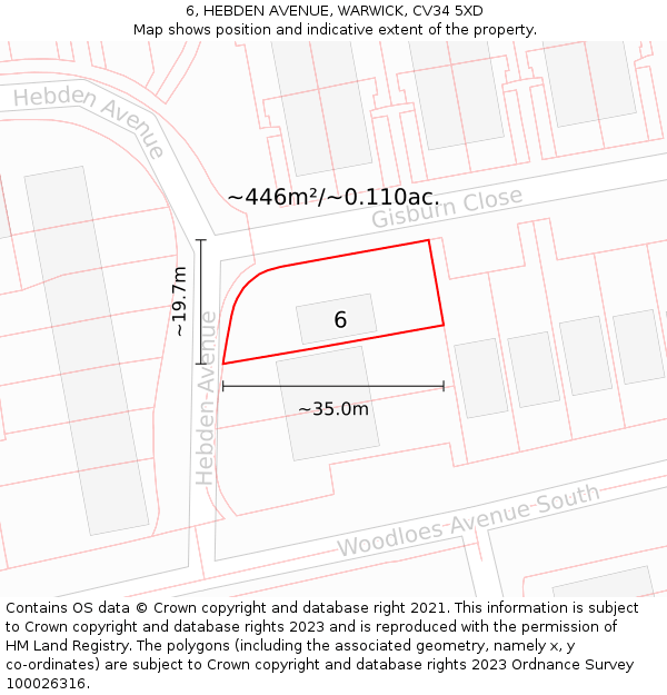 6, HEBDEN AVENUE, WARWICK, CV34 5XD: Plot and title map