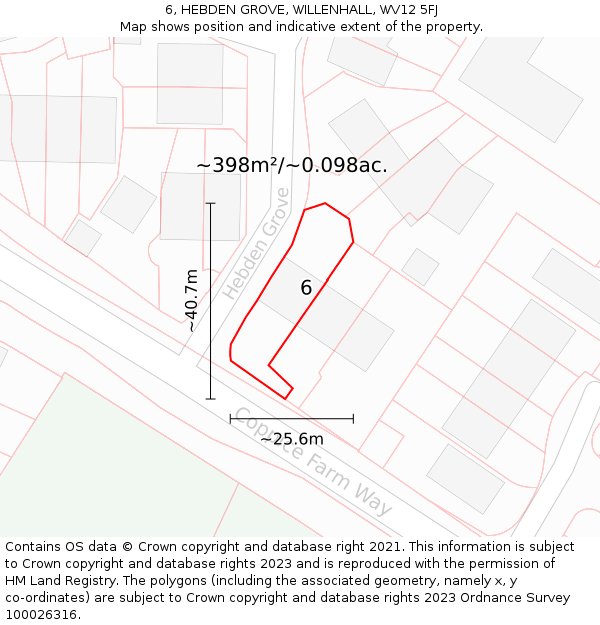 6, HEBDEN GROVE, WILLENHALL, WV12 5FJ: Plot and title map