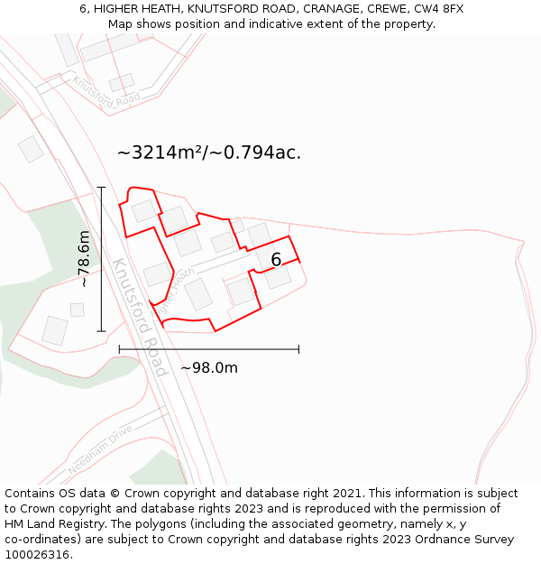 6, HIGHER HEATH, KNUTSFORD ROAD, CRANAGE, CREWE, CW4 8FX: Plot and title map