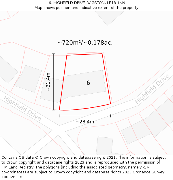 6, HIGHFIELD DRIVE, WIGSTON, LE18 1NN: Plot and title map