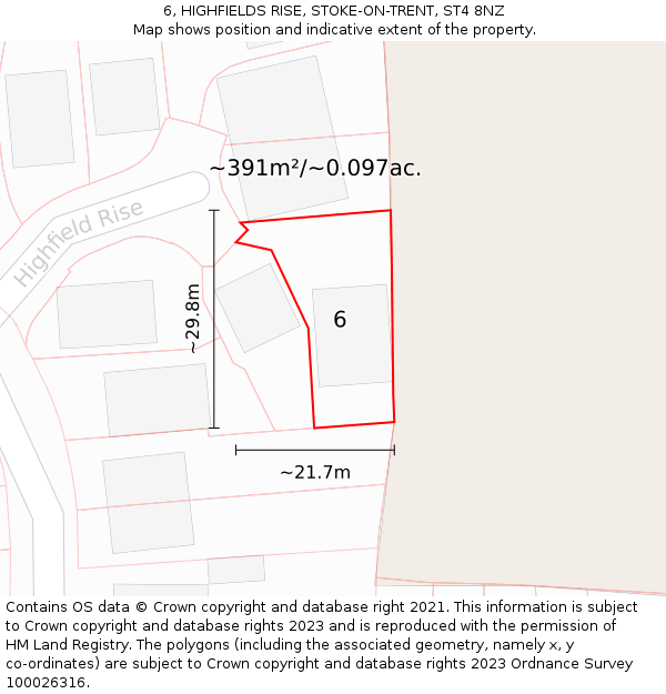 6, HIGHFIELDS RISE, STOKE-ON-TRENT, ST4 8NZ: Plot and title map