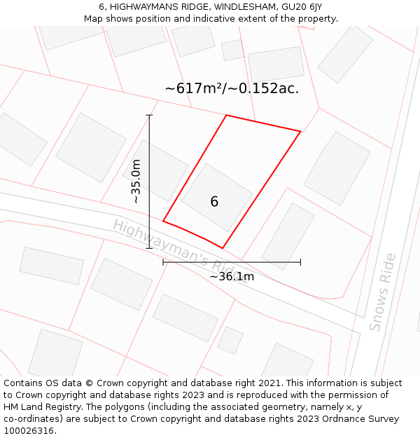 6, HIGHWAYMANS RIDGE, WINDLESHAM, GU20 6JY: Plot and title map