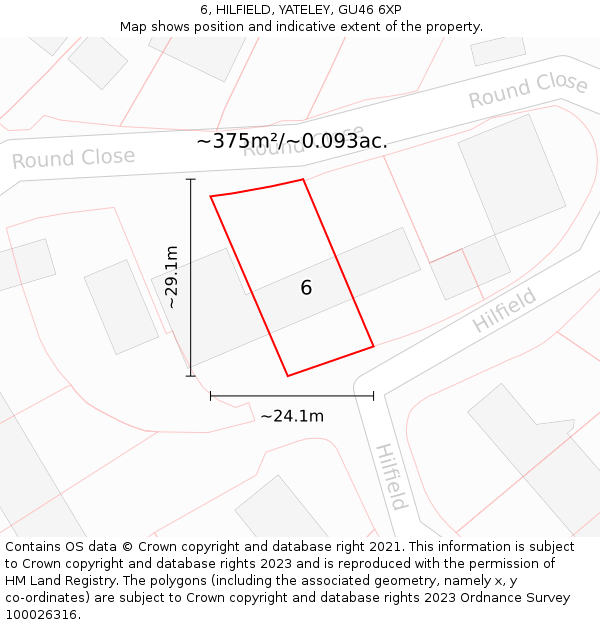 6, HILFIELD, YATELEY, GU46 6XP: Plot and title map