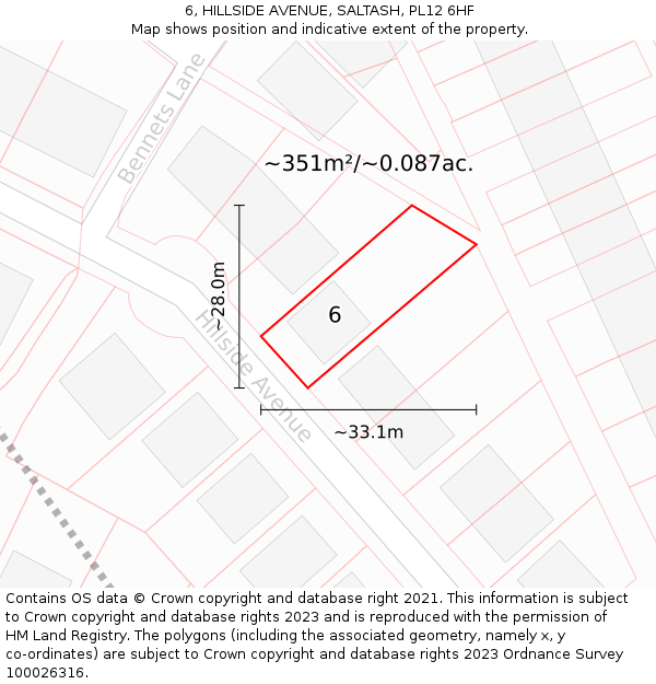 6, HILLSIDE AVENUE, SALTASH, PL12 6HF: Plot and title map