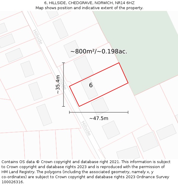 6, HILLSIDE, CHEDGRAVE, NORWICH, NR14 6HZ: Plot and title map