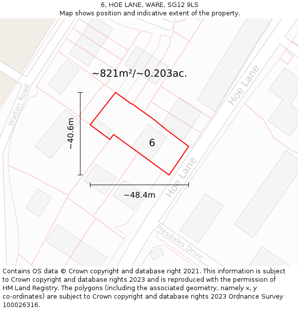 6, HOE LANE, WARE, SG12 9LS: Plot and title map