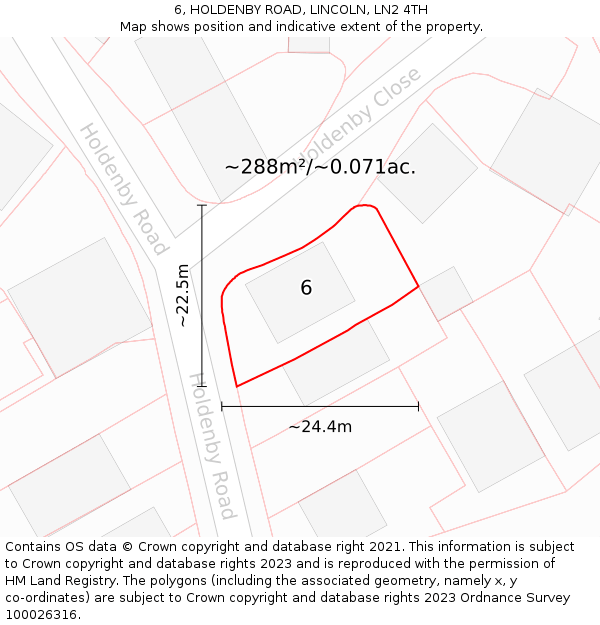 6, HOLDENBY ROAD, LINCOLN, LN2 4TH: Plot and title map